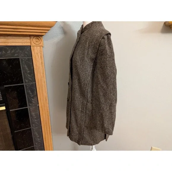 Vintage Arlette Wool Tweed Coat Made in USA Brown Herringbone Wool - Picture 2 of 10
